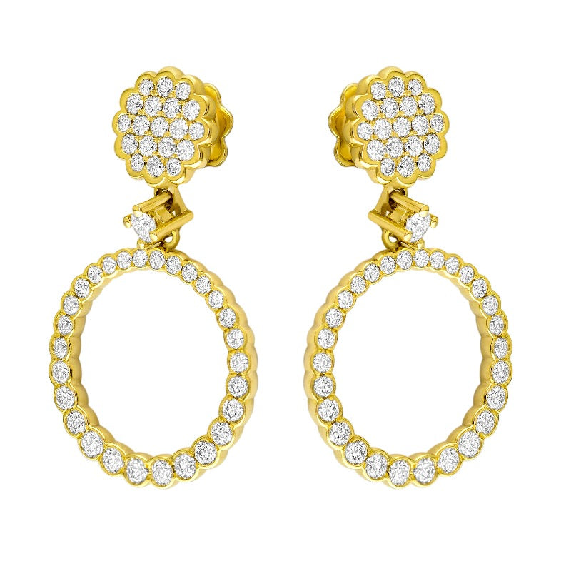 18kt Yellow Gold Open Circle Diamond Earrings