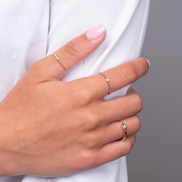 10kt Gold Bead and Pavé Diamond Bar Stacker Ring