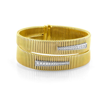 18kt Yellow Gold Double Bar Diamond Bangle