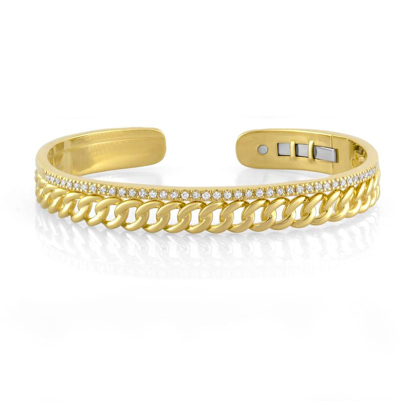 18kt Yellow Gold Curb Link Diamond Lined Bangle