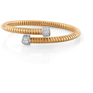 18kt Gold Coil Crossover Diamond Bangle