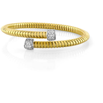18kt Gold Coil Crossover Diamond Bangle