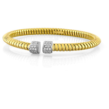 18kt Gold Pyramid Coil Open Diamond Bangle