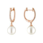 Rose Gold Huggie Pearl Drop Diamond Earrings 0.18ct