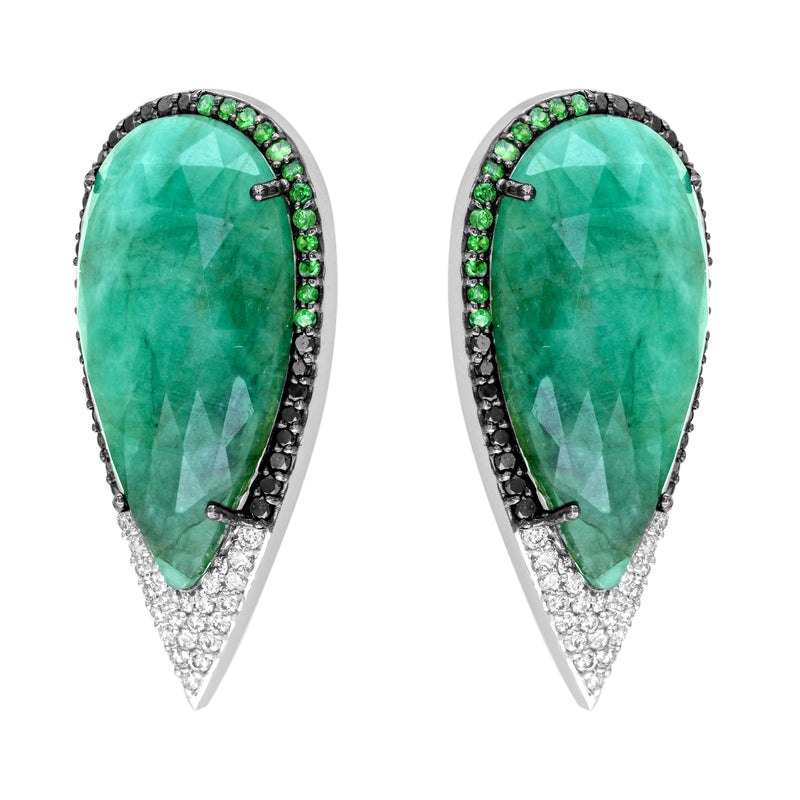 18kt White Gold Sliced Emerald and Diamond Earrings