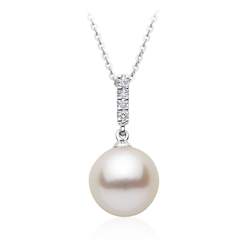 14kt White Gold Cultured Freshwater Pearl Diamond Necklace