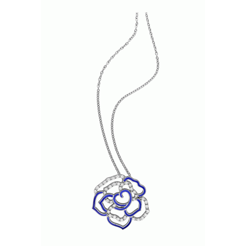 18kt White Gold Enamel Flower Necklace