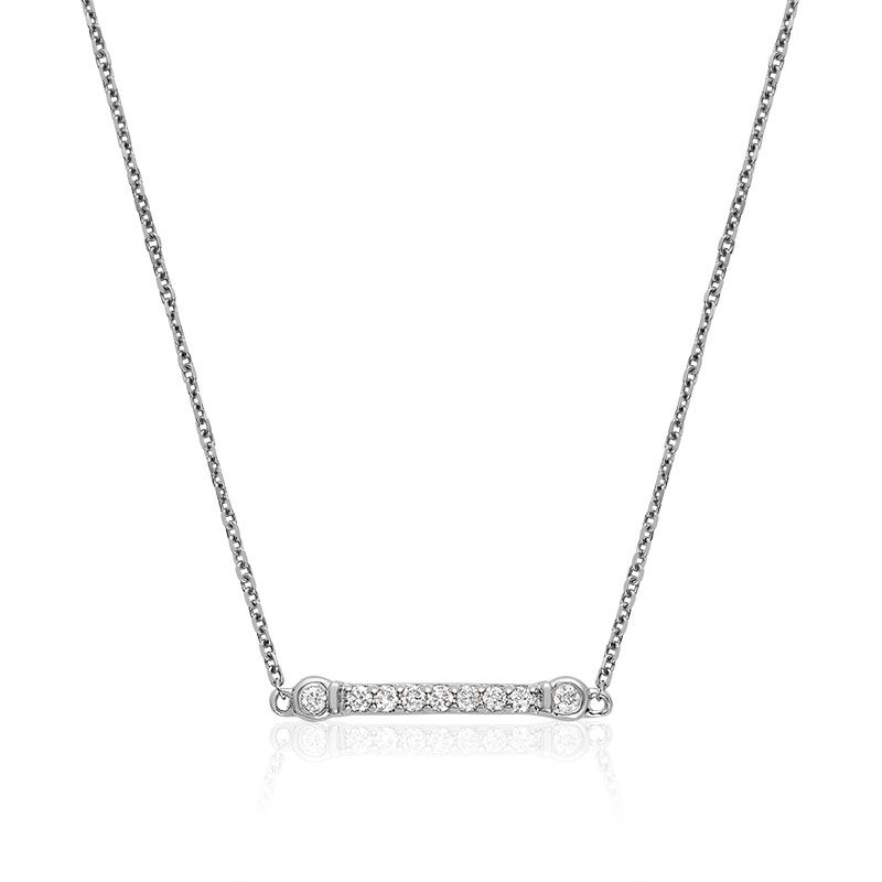 14kt White Gold Diamond Bar Bezel Necklace