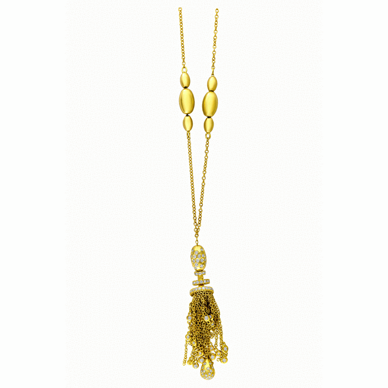 18kt Yellow Gold Diamond Tassel Necklace