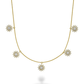 White Gold Sun Shaped Drop Diamond Necklace
