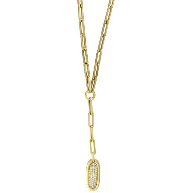18kt Yellow Gold Paperclip Diamond Drop Necklace