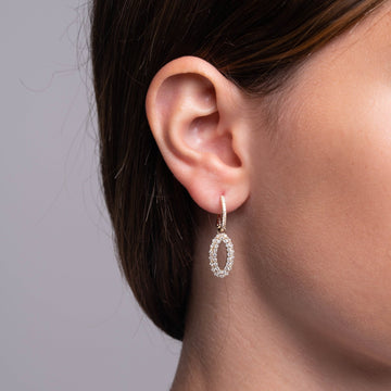 Diamond Hoop and Oval Drop Earrings