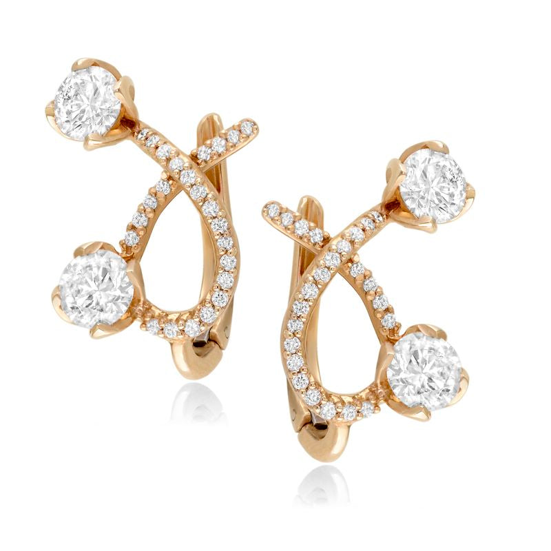 18kt Rose Gold Diamond Cross Over Earrings