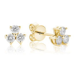 White Gold 3 Stone Stud Earrings