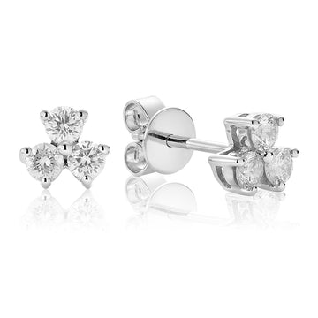 White Gold 3 Stone Stud Earrings