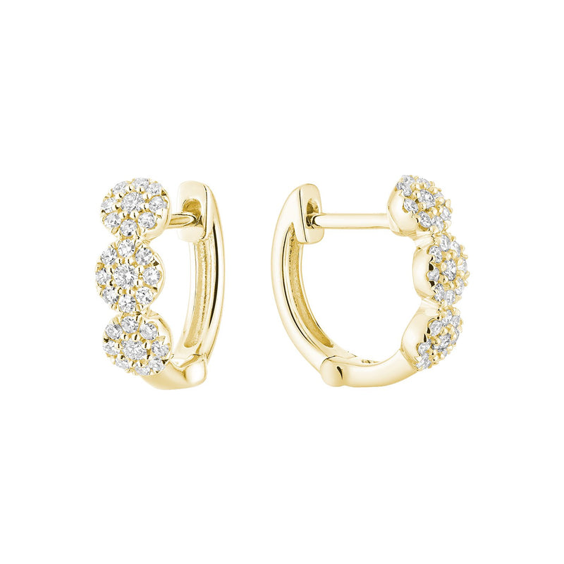 Yellow Gold Large Halo Diamond Huggie Earrings