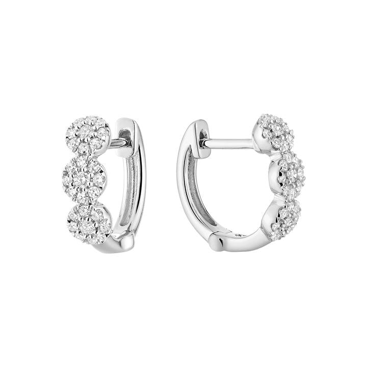 White Gold Medium Halo Diamond Huggie Earrings
