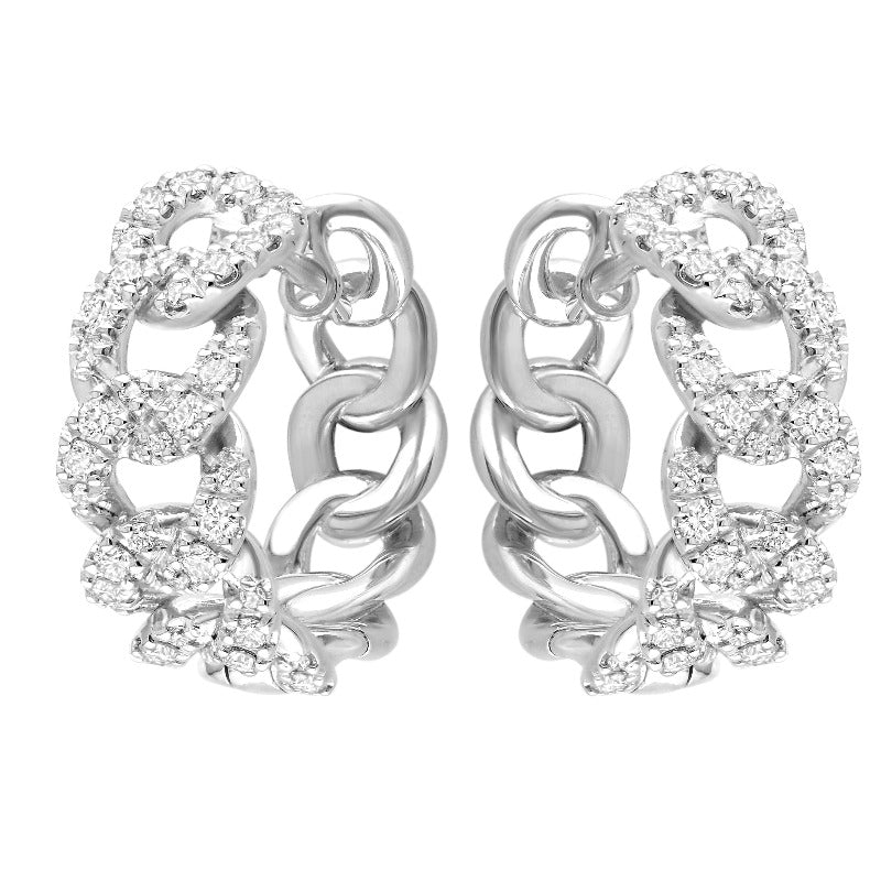 18kt White Gold Curb Diamond Hoops