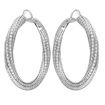 18kt White Gold Twist Diamond Hoops