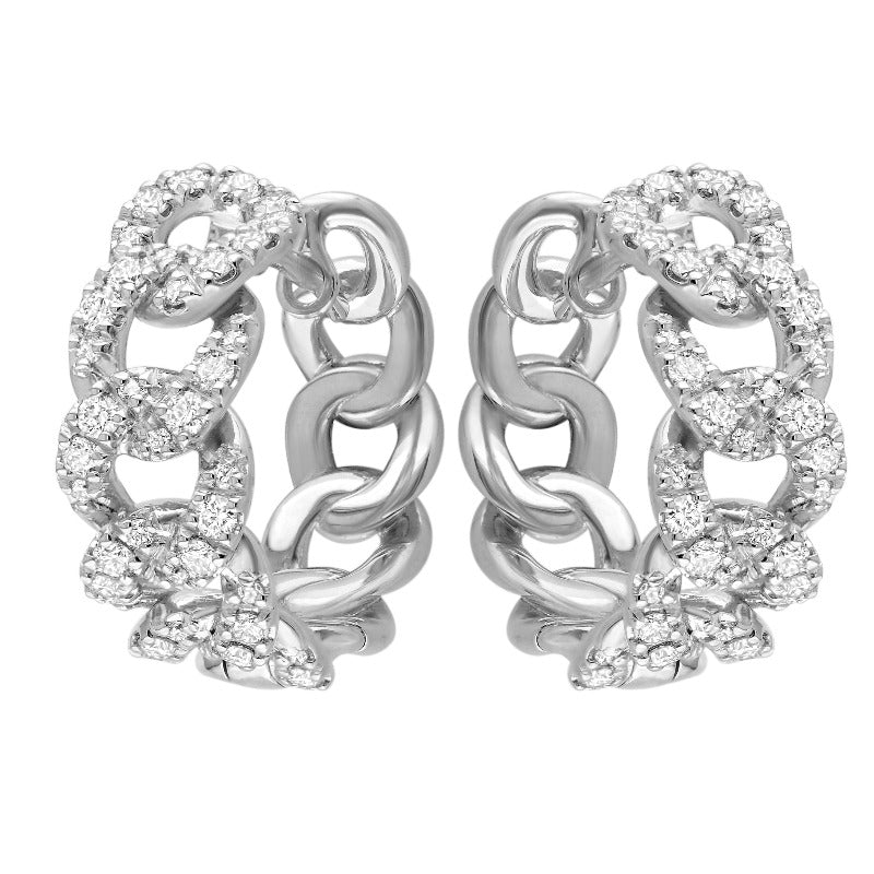 18kt White Gold Curb Link Diamond Hoops