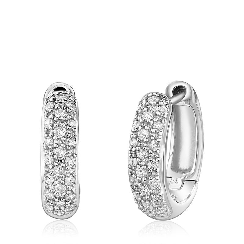 White Gold Small Diamond Pave Huggie Earrings