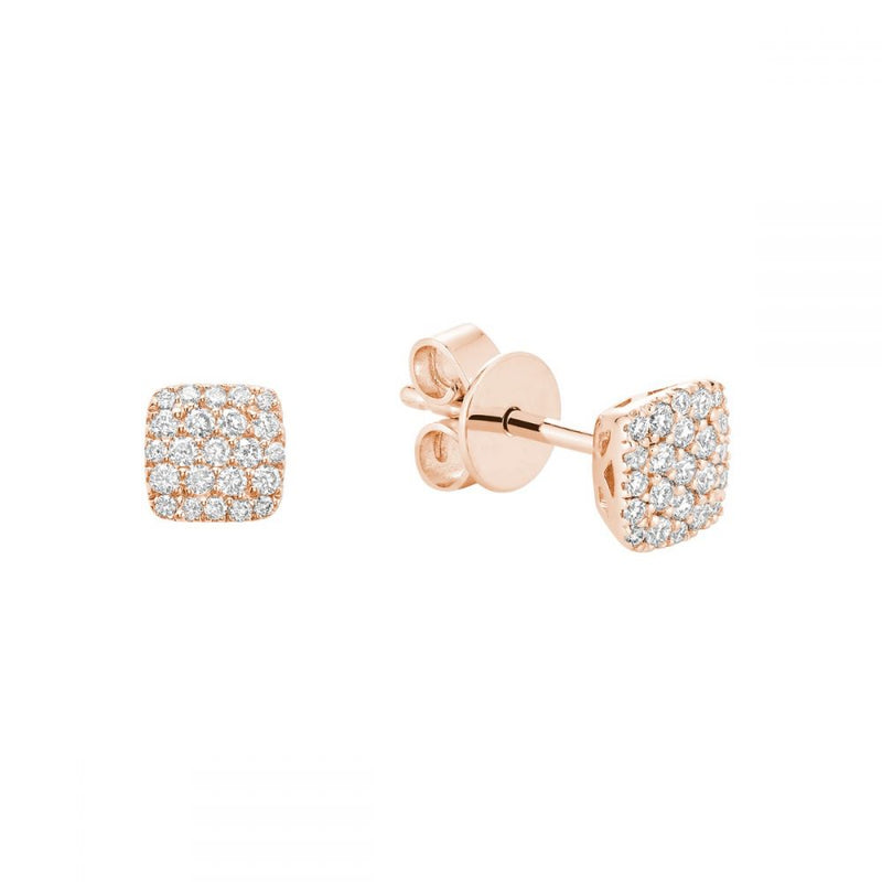 Rose Gold Square Cluster Diamond Pave Earrings