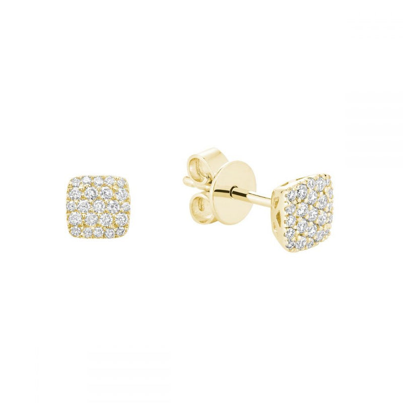Yellow Gold Square Cluster Diamond Pave Earrings