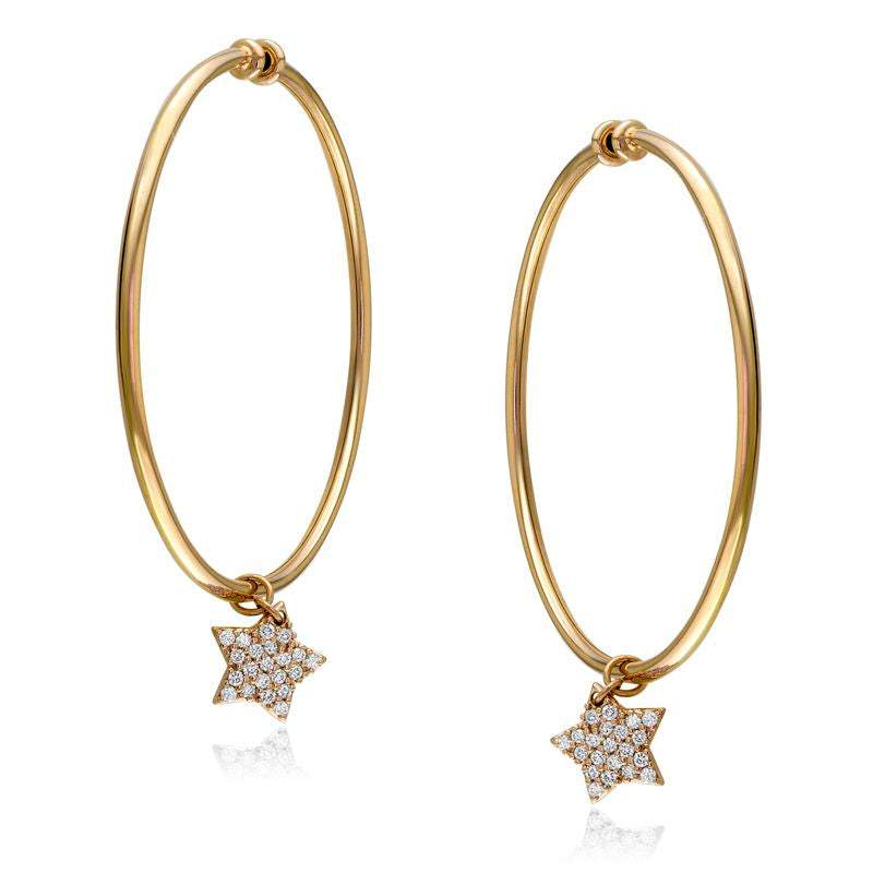 18kt Rose Gold Diamond Star Hoop Earrings