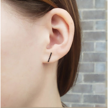 Black Diamond Bar Stud Earrings