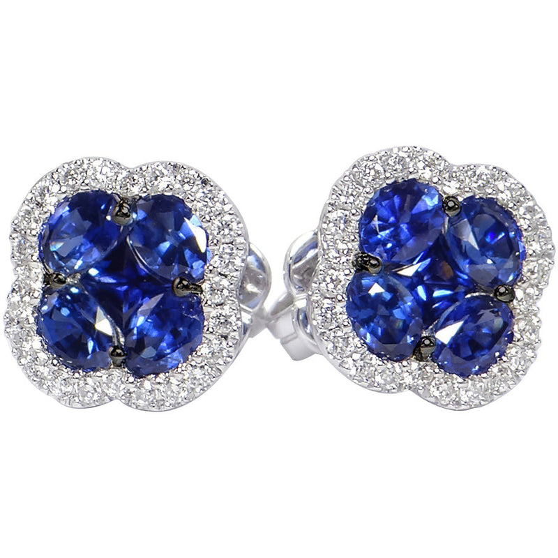18kt White Gold Floral Diamond and Blue Sapphire Earrings