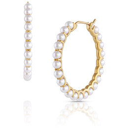 14kt Gold 3-3.5mm Akoya Pearl 1in Hoop Earrings