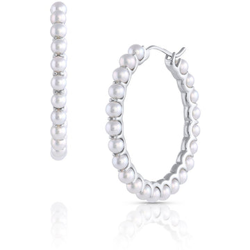 14kt Gold 3-3.5mm Akoya Pearl 1in Hoop Earrings