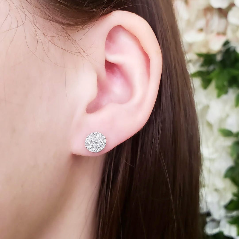 14kt Round Cluster Diamond Pave Earrings