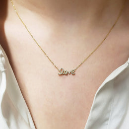 White Gold Mini Love Script Diamond Necklace