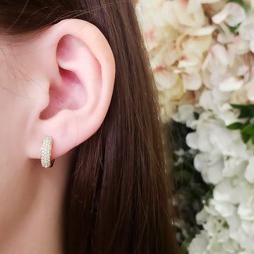 14kt Yellow Gold 3 Row Diamond Hoops