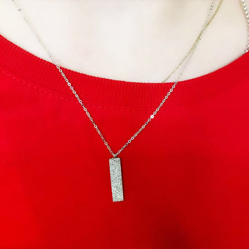 White Gold Diamond Pave Drop Bar Necklace