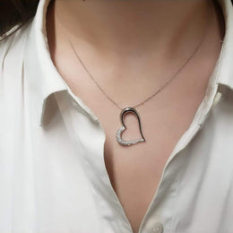 14kt White Gold Diamond Sideways Heart Necklace