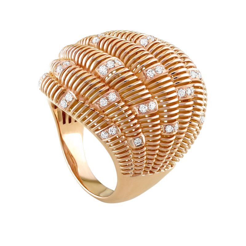 18kt Rose Gold Domed Wave Diamond Ring