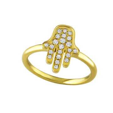 18kt Gold Diamond Hamsa Ring