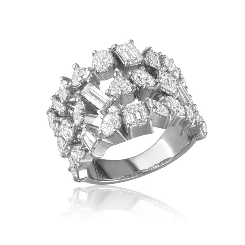 18kt Multi Shape 3 Row Diamond Ring