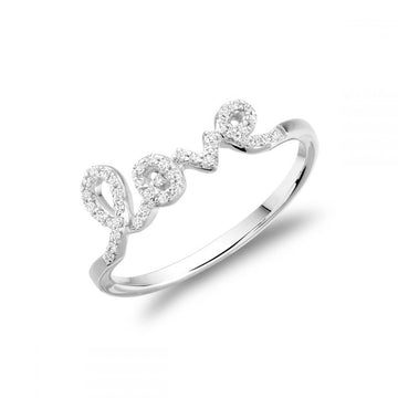 White Gold Love Script Diamond Ring