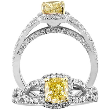 18kt White Gold Yellow Diamond Cushion Cut Ring