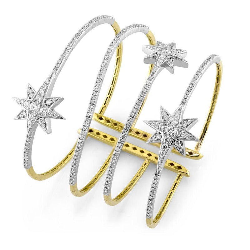 18kt Two Tone Diamond Star Cuff Bracelet