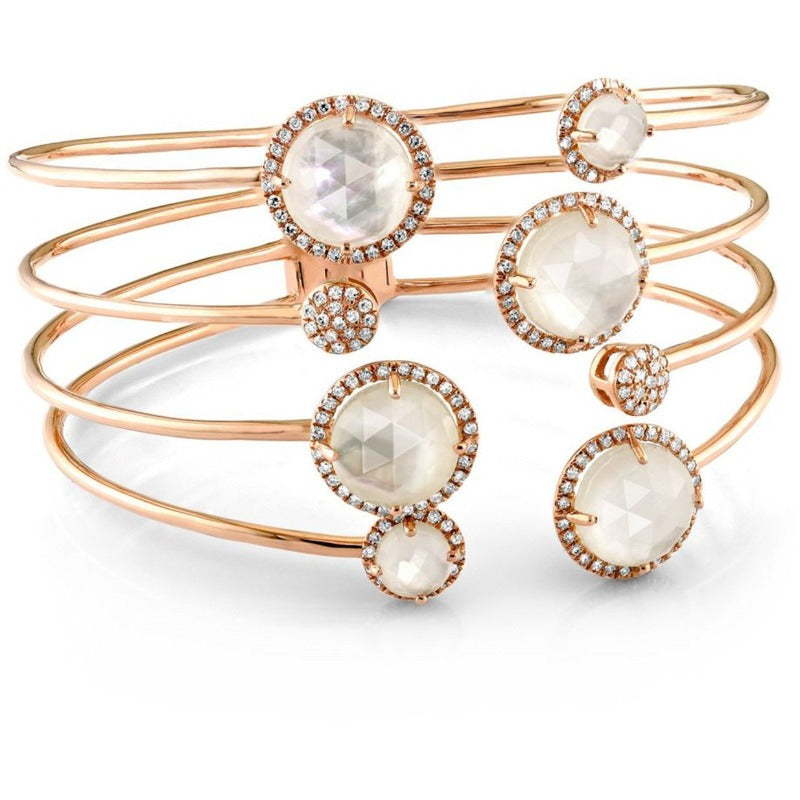Rose Gold Mother of Pearl Diamond Bangle