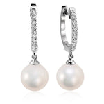 White Gold Huggie Pearl Drop Diamond Earrings 0.18ct