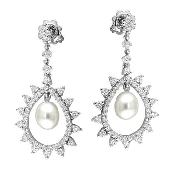 18kt Diamond Tear Drop Pearl Earrings
