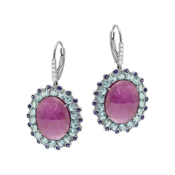 18kt Apatite, Diamond and Sapphire Cluster Earrings