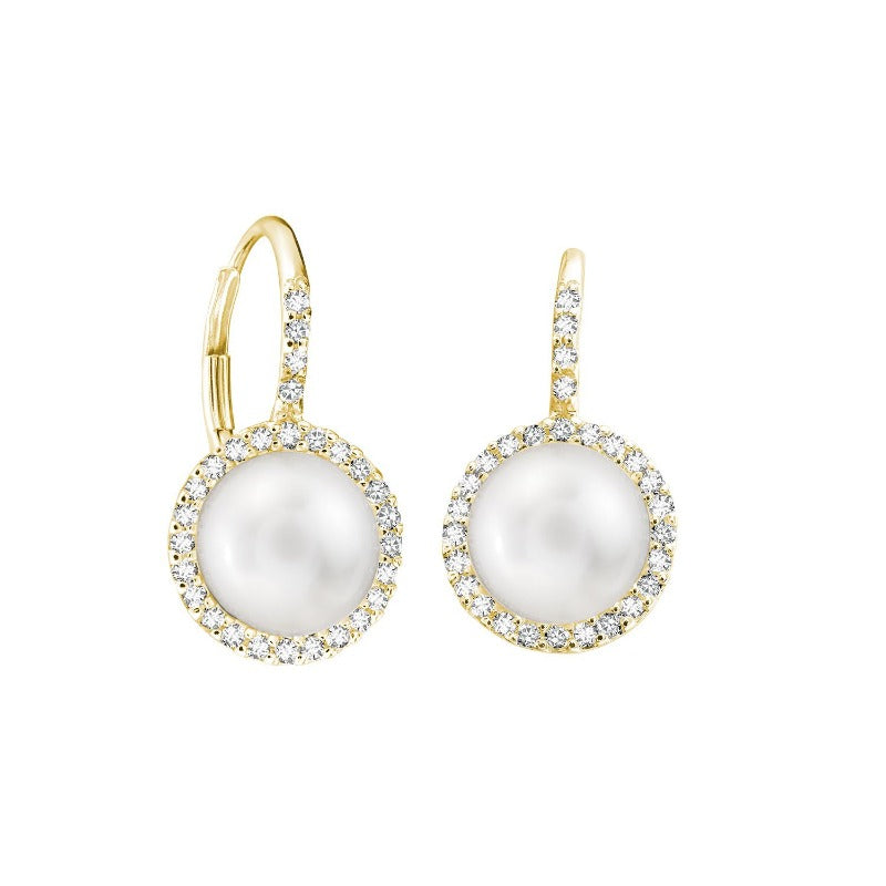 14kt Yellow Gold Pearl and Diamond Drop Earrings