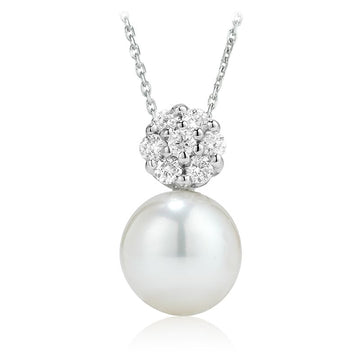 14kt Cultured Pearl Diamond Cluster Pendant