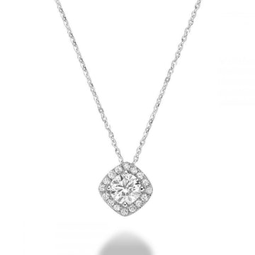 14kt White Gold Diamond Cushion Shape Halo Pendant